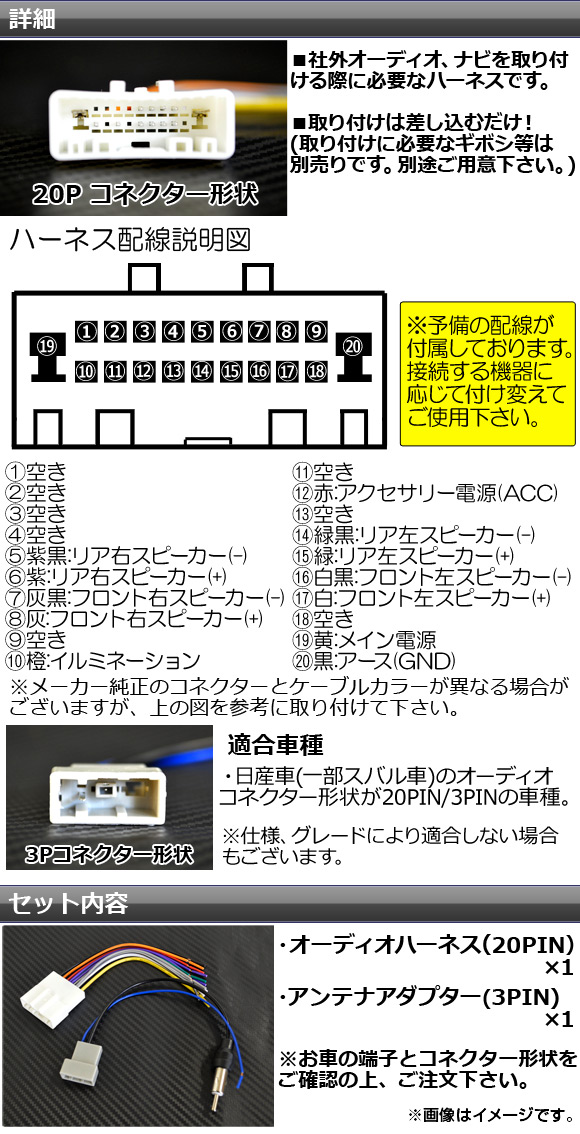 楽天市場 Ap オーディオハーネスセット 日産車汎用 p アンテナ変換ケーブル付き Ap Ec050 オートパーツエージェンシー