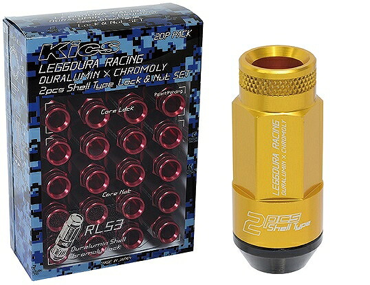 協永産業/KYO-EI Kics レデューラレーシング シェルタイプロック＆ナットセット RL53 ゴールド M12×P1.25 ローレットタイプ 入数：1セット(ナット16個/ロック4個) RL53-13A