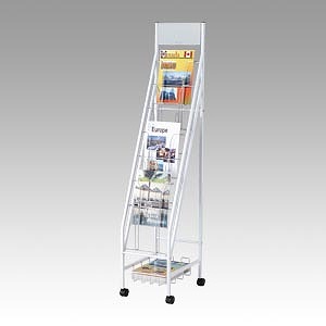 林製作所(Hayashi) 収納カゴ付きパンフレットスタンド 白 YS-42(61288) Brochure stand with storage basket