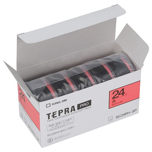 キングジム(Kingjim) テプラPRO テープカートリッジ 赤 入数：1箱(5個) SC24R-5P(06579) Tepra Tape Cartridge
