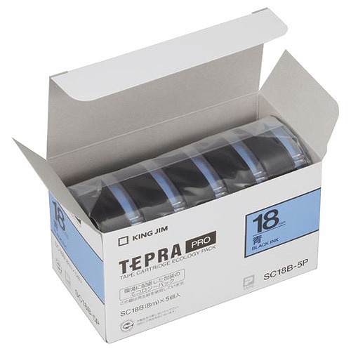 キングジム(Kingjim) テプラPRO テープカートリッジ 青 入数：1箱(5個) SC18B-5P(06578) Tepra Tape Cartridge