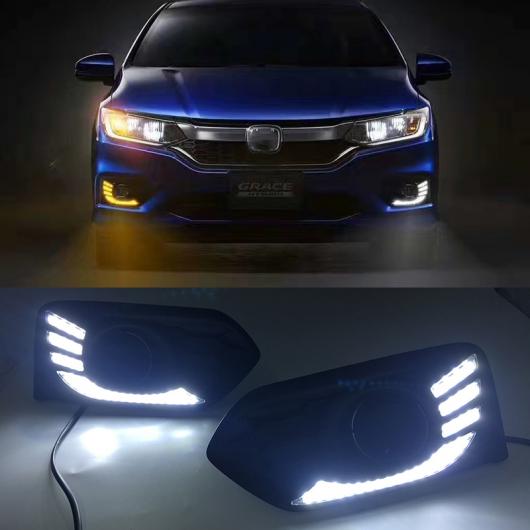カー点滅 LED DRL シティ 2017 2018 デイタイム ランニング フォグランプ イエロー カラー 回転 カバー 機能 White and Yellow AL-BB-1349 AL Car plating parts