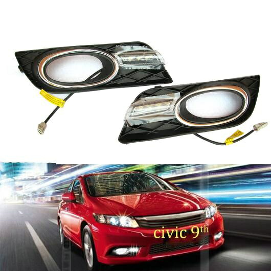 ホンダ シビック 2012 2013 2014 LED DRL ヘッドライト アイブロー デイタイム ライトフォグランプ ランニング フロー ダイナミック デイライト ホワイト AL-BB-1589 AL Car plating parts