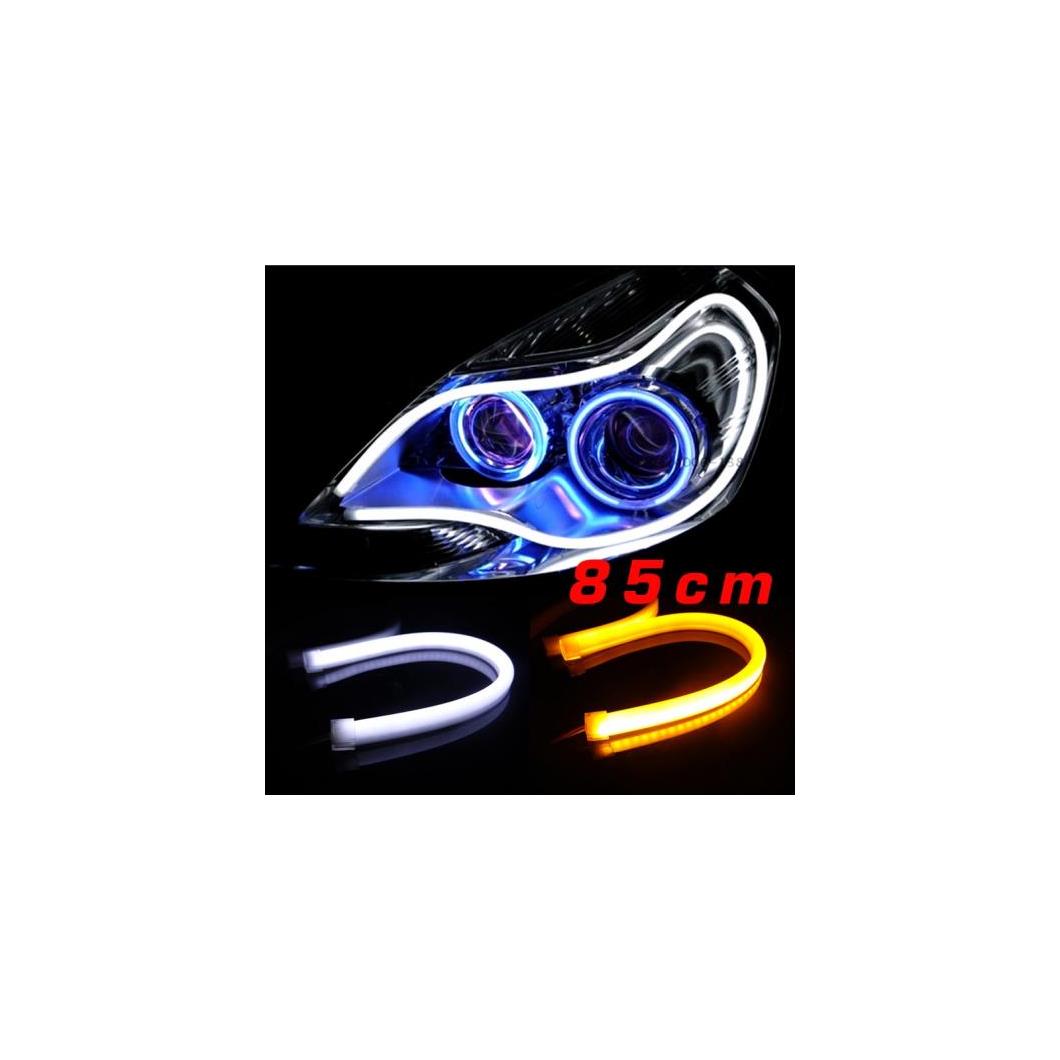 2ピース 高電力85cmホワイト アンバー LED デイライトランニングライト フレキシブル ストリップ DRL スイッチバックヘッドライトブルー レッド イエロー Changeable AL-BB-1284 AL Car plating parts｜オートパーツエージェンシー2号店