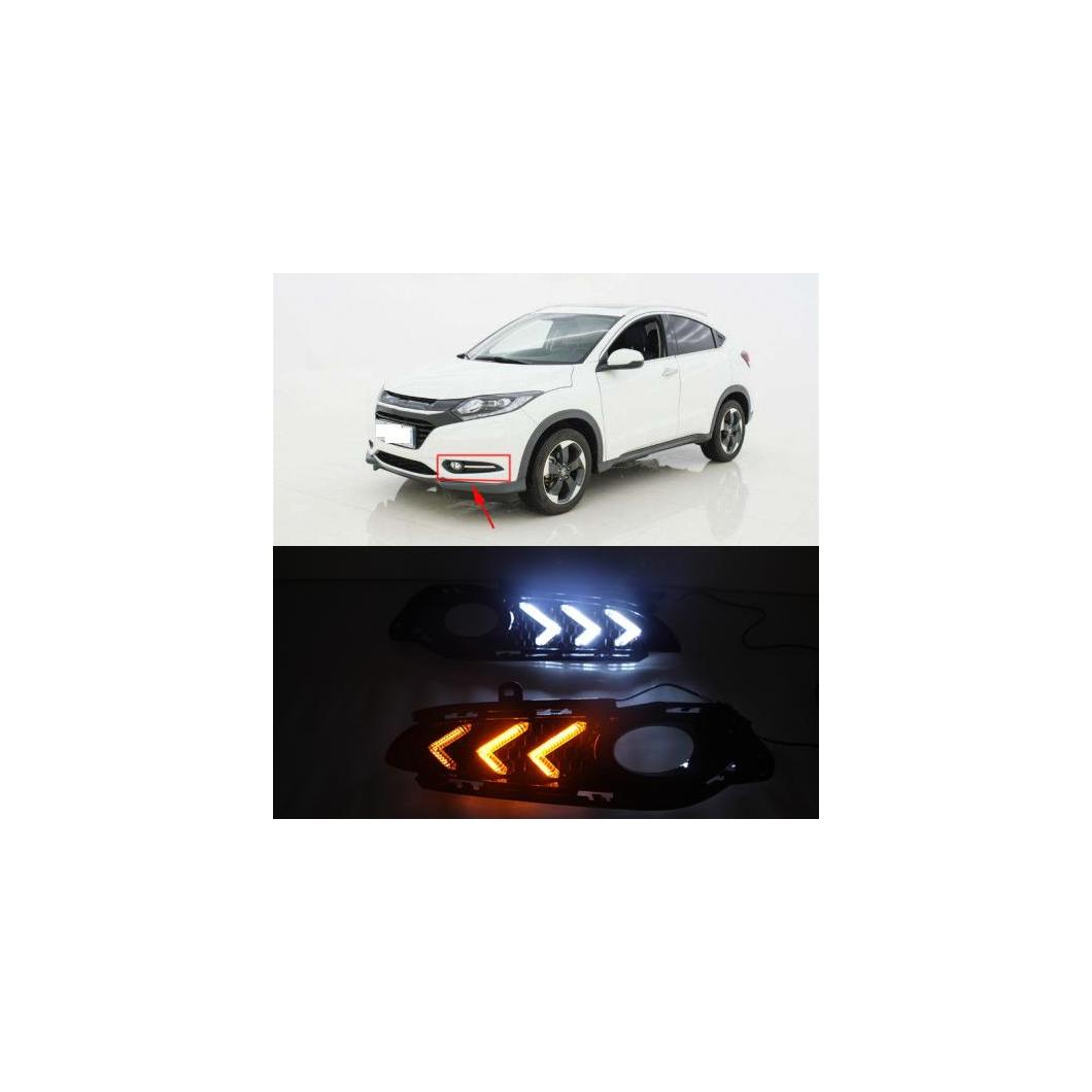 カー点滅 2個 DRL HRV HR-V 2014 2015 2016 2017 2018 日中走行 ライトフォグライトランプヘッドランプ昼光 ターン シグナル White and Yellow AL-BB-1332 AL Car plating parts｜オートパーツエージェンシー2号店