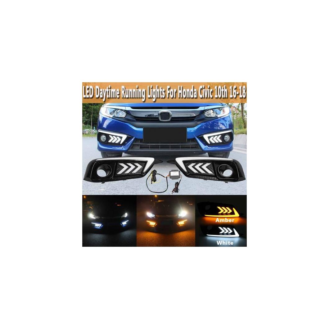 アンバー LED DRL デイタイムランニング ランプ ターン シグナル フォグ シビック 10th 2016- 2018 AL-BB-1532 AL Car plating parts｜オートパーツエージェンシー2号店