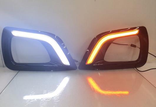 ブラック光沢 カバー 日産 ナバラ ダットサントラック NP300 2015 2016ターンシグナルスタイルリレー 12V LED デイタイムランニング ライト DRL フォグ ランプ ホール white and yellow AL-BB-1731 AL Car light|オートパーツエージェンシー2号店