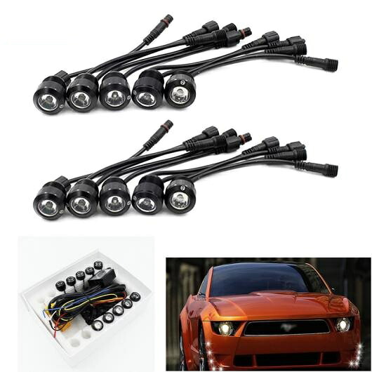 徳ワイリー 10ピース セット 多機能 LED DRL デイタイム ランニング ライト ステアリングイーグルアイ オフコントローラ Trun White Light Black Body AL-BB-1737 AL Car
