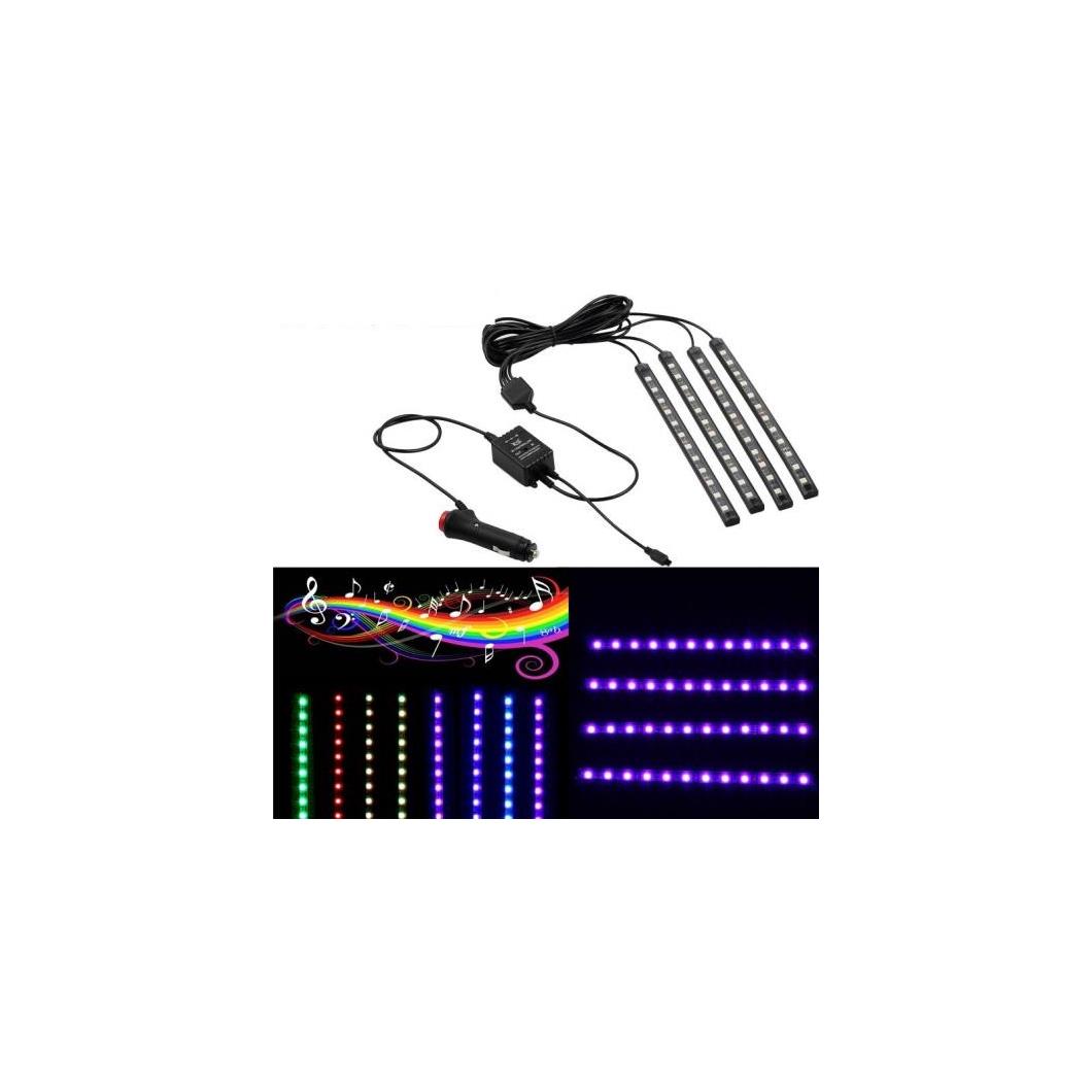 4個 12V ライト インテリア RGB LED ストリップテープ DRL 音楽/IR コントロール オート装飾 フレキシブル キットフォグランプネオン AL-BB-7443 AL Car parts｜オートパーツエージェンシー2号店