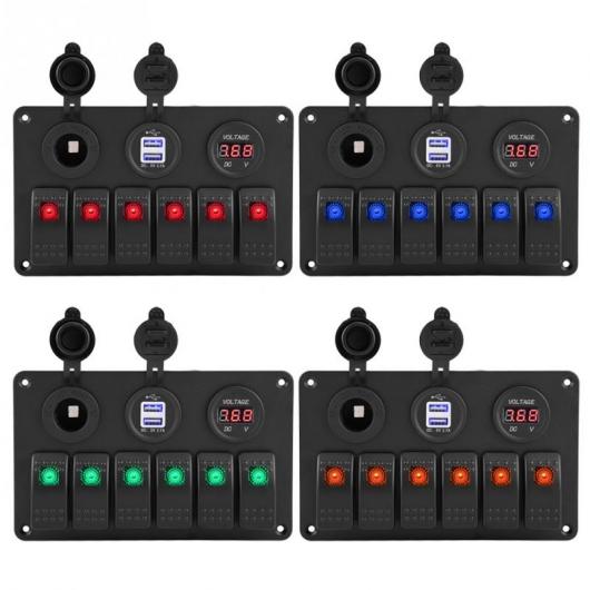12V 24 V 6 ギャング ボート マリン LED ロッカースイッチパネルデュアル USB 電圧計シガーライター 充電 LED 選べる4カラー レッド～オレンジ AL-DD-0631 AL Car parts｜オートパーツエージェンシー2号店