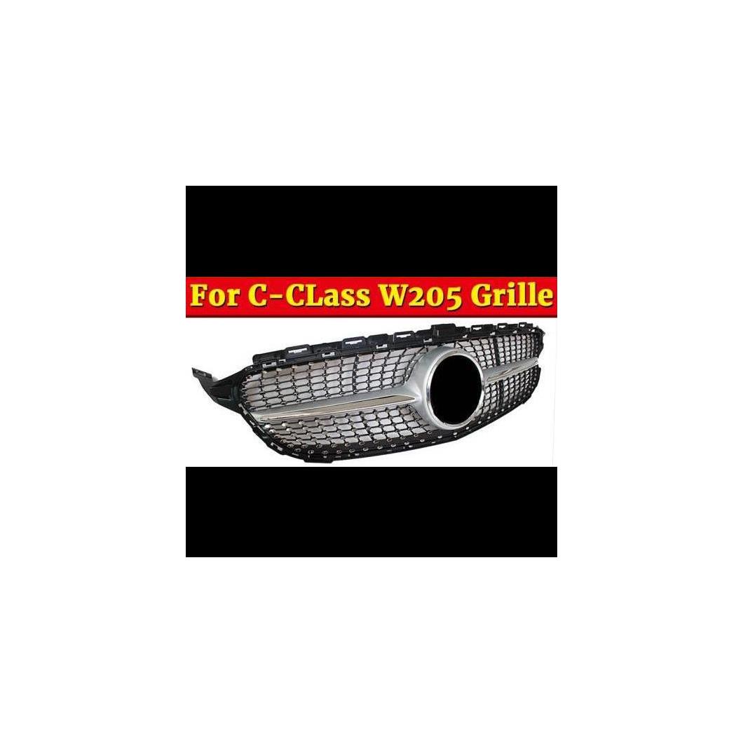 車用外装パーツ W205 ダイヤモンド スタイル グリル ABS シルバー Cクラス スポーティー C180 C200 C250 C300 C350 フロント バンパー グリル 2015-18 タイプ001 AL-EE-1053 AL Exterior parts for cars