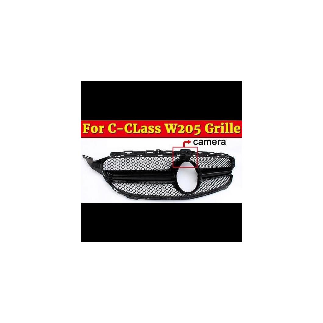 W205 スポーツ グリッド グリル ABS ブラック 適用: メルセデスベンツ Cクラス C180 C200 C250 C350 カメラホール 15+ タイプ001 AL-EE-1056 AL Exterior parts for cars