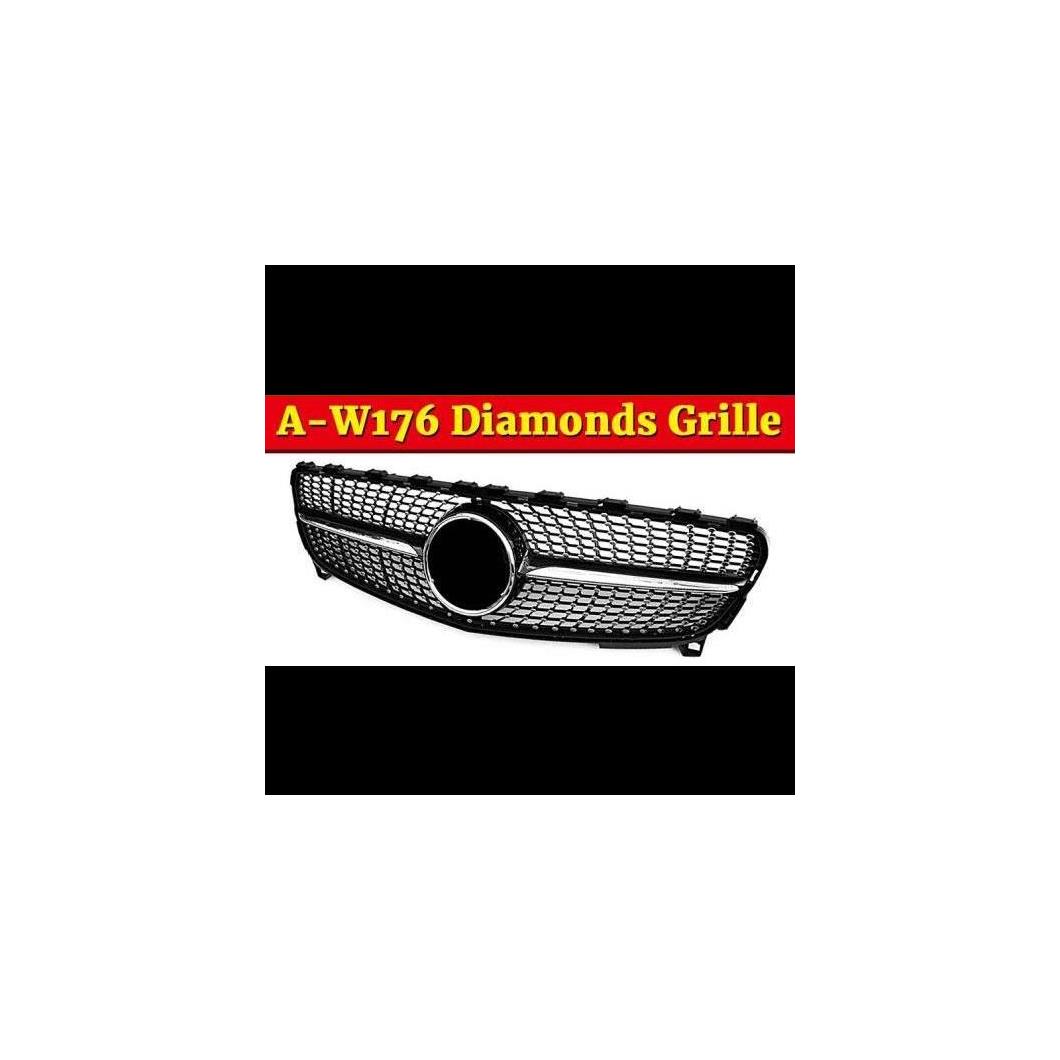 車用外装パーツ W176 ダイヤモンド グリッド ABS 光沢ブラック 適用: メルセデスベンツ Aクラス A180 A200 A250 グリル 16-18 タイプ001 AL-EE-1064 AL Exterior parts for cars
