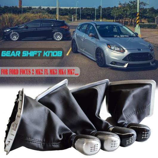 PU レザー 防塵 カバー ブラック/シルバー ギア シフト ノブ 5/6速 適用: フォード フォーカス 2 MK2 FL C-MAX 2006-2011 MK3 MK4 MK7 ブラック・5速・ヘッド～シルバー・5速・ヘッド AL-EE-3512 AL Car parts