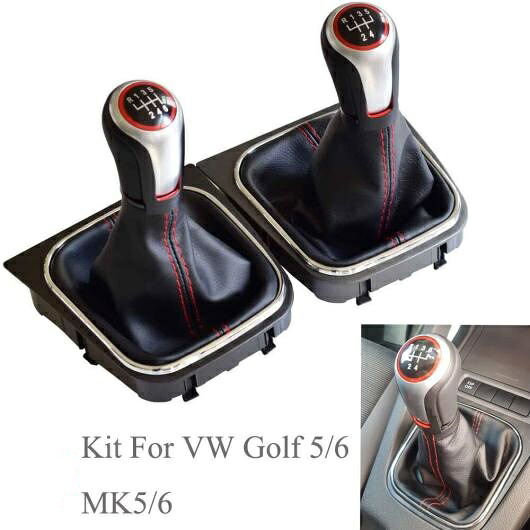 クローム 5/6速 ギア シフト ノブ レバー スティック ボール ブーツ カバー ゲートル 適用: VW フォルクスワーゲン ゴルフ 5/6 MK5/6 シロッコ 5速・ブーツ・6速・ブーツ AL-EE-3616 AL Car parts