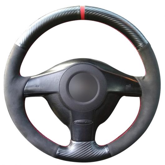ステアリングホイールカバー 編み上げタイプ カーボンファイバー レザー ブラックスウェード 適用: フォルクスワーゲン VW ゴルフ 4 パサート B5 1996-2003 ポロ 1999-2002 レッド 糸 AL-FF-0697 AL Interior parts for cars