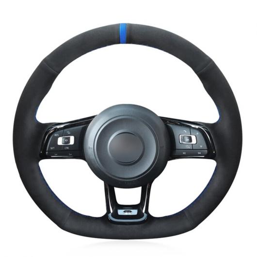 ステアリングホイールカバー 編み上げタイプ ブラックスウェード 適用: フォルクスワーゲン VW ゴルフ 7 GTI ゴルフ R MK7 VW ポロ GTI シロッコ 2015 2016 レッド 糸・ブルー 糸 AL-FF-0536 AL Interior parts for cars