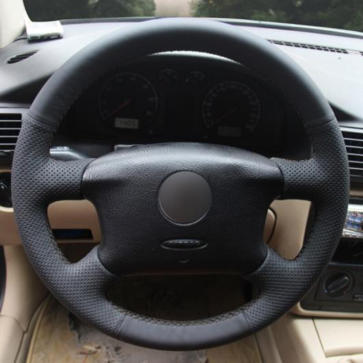 ステアリングホイールカバー 編み上げタイプ ブラック カーフスキン レザー 適用: フォルクスワーゲン VW パサート B5 1996-2005 ゴルフ 4 1998-2004 ブラック 糸～グレー 糸 AL-FF-0557 AL Interior parts for cars