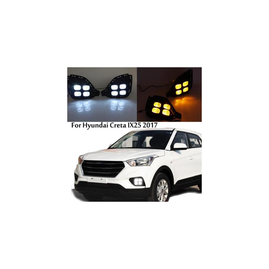 DRL LED デイタイム ランニング ライト 適用: ヒュンダイ クレタ IX25 2017 2018 南 アメリカン バージョン フォグ イエロー ターン シグナル ランプ AL-FF-1703 AL Car parts