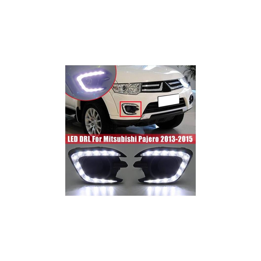 ペア LED DRL デイタイム ランニング ライト ランプ 適用: 三菱 パジェロ 2013 2014 2015 デイタイム ランニング ライト フォグランプ カバー 12V ABS ホワイト AL-HH-1998 Car parts