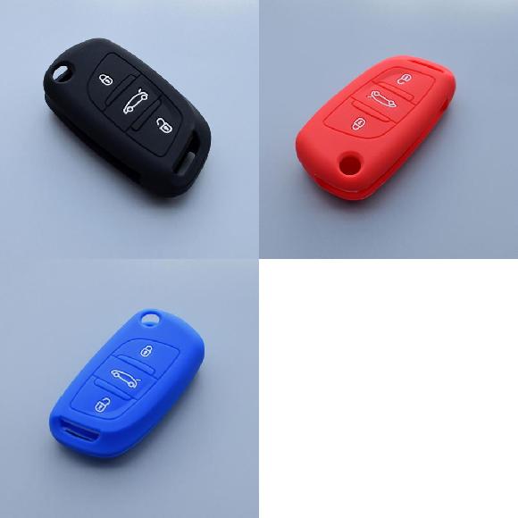 キーカバー シリコン キー ケース カバー ホルダー セット 適用: シトロエン/CITROEN 2017 C2 C3 C4 C5 DS4 プジョー/PEUGEOT 107 207 307 407 308 607 3ボタン 折りたたみ キー ブラック～ブルー AL-II-4743 AL key cover