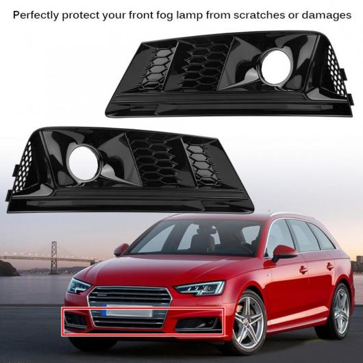2ピース 適用: 光沢ブラック フロント バンパー フォグライト グリル W/ACC アウディ/AUDI A4 B9 2017-2018 カースタイリング アクセサリー AL-JJ-0222 AL Racing grill