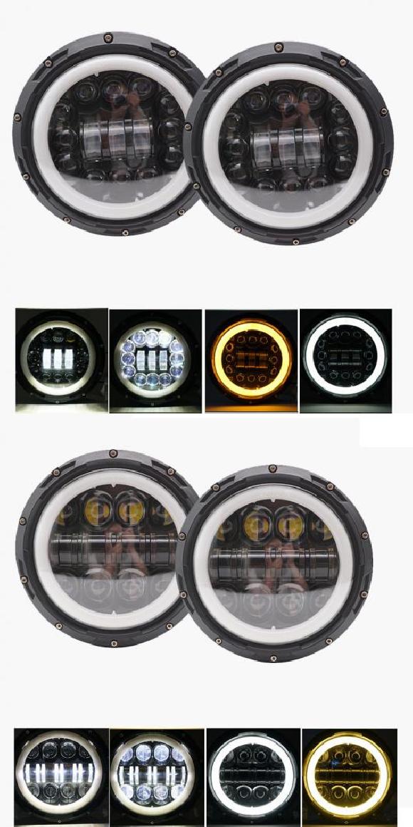1ペア ランニング ライト 60W LED H4 7インチ エンジェルアイ H4 LED ヘッドライト 適用: ラーダ/LADA ニーヴァ 4X4 UAZ ハンター 2ピース ブラック 90W・2ピース ブラック 80W AL-KK-2507 AL Car parts