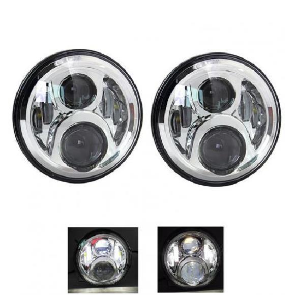 1ペア ランニング ライト 60W LED H4 7インチ エンジェルアイ H4 LED ヘッドライト 適用: ラーダ/LADA ニーヴァ 4X4 UAZ ハンター ハマー 2ピース クローム 60W AL-KK-2507 AL Car parts
