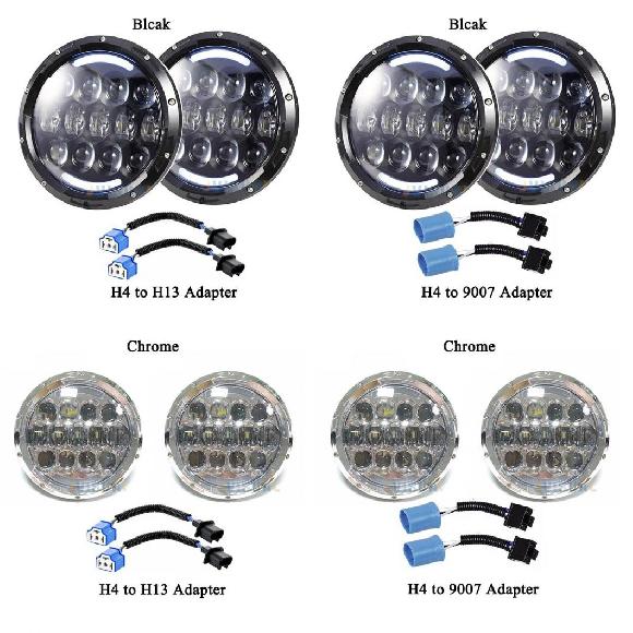 2ピース 12V 105W H4-9007 7インチ LED ヘッドライト DRL ホワイト/イエロー ランプ オートバイ 適用: ジープ/JEEP ラングラー ブラック H4 H13～クローム H4 9007 AL-KK-2512 AL Car parts