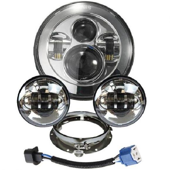 7 LED プロジェクター 883 ヘッドライト + 4 1/2 パッシング ライト 適用: ツーリング エレクトラ グライド ブラック 7インチ LED クロームセット AL-KK-2769 2輪 AL Motorcycle parts 29,718円