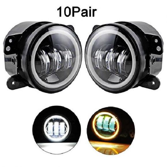 10PAIR 4インチ ラウンド フォグ ランプ 適用: ジープ/JEEP ラングラー JK TJ LJ LED フォグライト 30W ハロ ホワイト DRL + アンバー ウインカー 10ペア フォグライト AL-KK-2812 AL Car parts