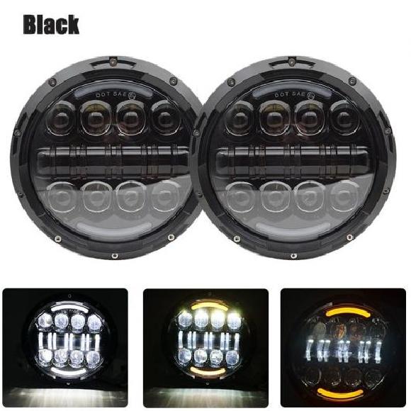 7インチ ラウンド LED ヘッドライト エンジェル アイ ターン シグナル ライト 適用: ハマー/HUMMER ヘッドライト 適用: ジープ/JEEP ラングラー JK 適用: ラーダ/LADA 80W ブラック AL-KK-2822 AL Car parts