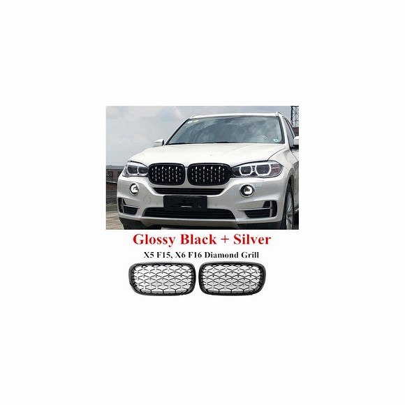 ABS フロント レーシング グリル 適用: BMW X5 X6 F15 F16 F85 F86 シルバー + ブラック AL-KK-1314 AL Car parts