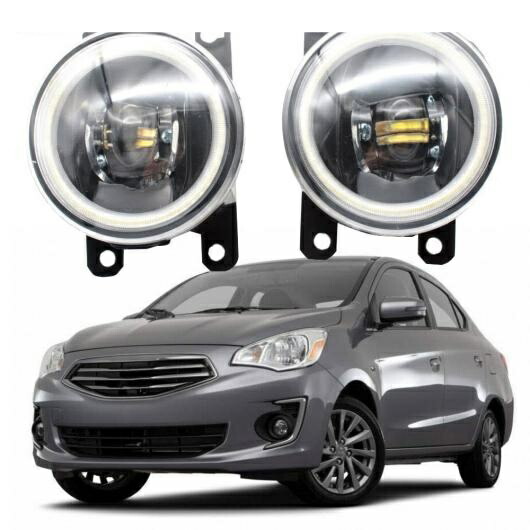適用: 三菱 アトラージュ ミラージュ G4 2014-2020 2in1 LED エンジェルアイ DRL カットラインレンズ フォグライト 左+右 ホワイト エンジェルアイ AL-KK-7905 AL Car light