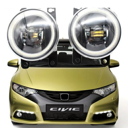 LED エンジェルアイ DRL 適用: ホンダ シビック IX FK_2012-2015/フェイスリフト 2014-2017 フォグライト カットラインレンズ ホワイト エンジェルアイ AL-KK-7979 AL Car light