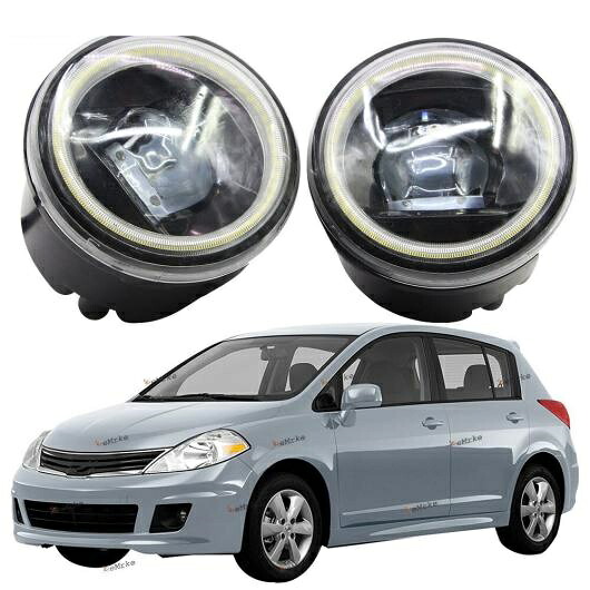 LED フォグライト カットラインレンズ 適用: 日産 ティーダ ヴァーサ C11 SC11 ティーダ ラティオ 2004-2011 LED ホワイト エンジェルアイ DRL ホワイト LED フォグライト AL-KK-8204 AL Car light｜オートパーツエージェンシー2号店