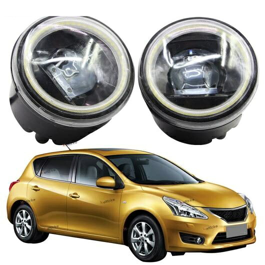 LED フォグライト カットラインレンズ 適用: 日産 パルサー ハッチ ティーダ C12 パルサー SSS 2012 13-LED ホワイト エンジェルアイ DRL ホワイト LED フォグライト AL-KK-8206 AL Car light｜オートパーツエージェンシー2号店