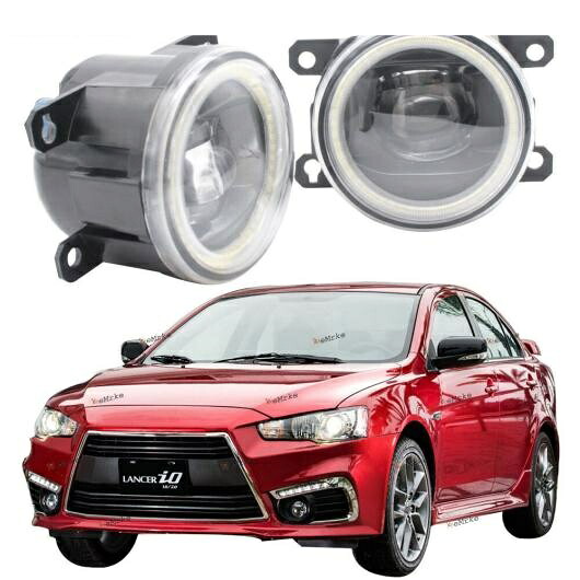 フォグライト 適用: 三菱 ランサー IO EX 2015 2016 2017 2in1 LED エンジェルアイ DRL カットラインレンズ 左+右 ホワイト エンジェルアイ AL-KK-8217 AL Car light