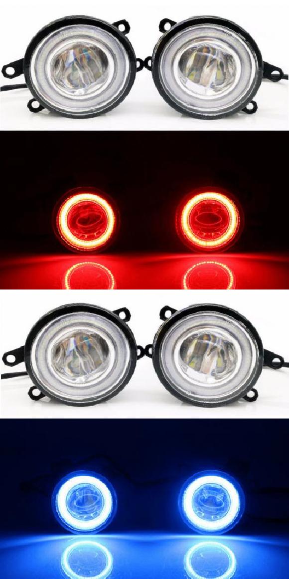 2in1 LED エンジェルアイ DRL 3色 カットラインレンズ フォグランプ 適用: プジョー/PEUGEOT 107 PN PM 2012 2013 2014 レッド エンジェルアイ・ブルー エンジェルアイ AL-KK-8386 AL Car light