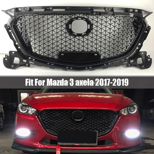 適用: MAZDA3 アクセラ 2017 2018 2019 光沢ブラック ハニカム グリル ABS フロント ミドル グリル フロント バンパー グリル アッパー グリル AL-LL-1497 AL Exterior parts for cars
