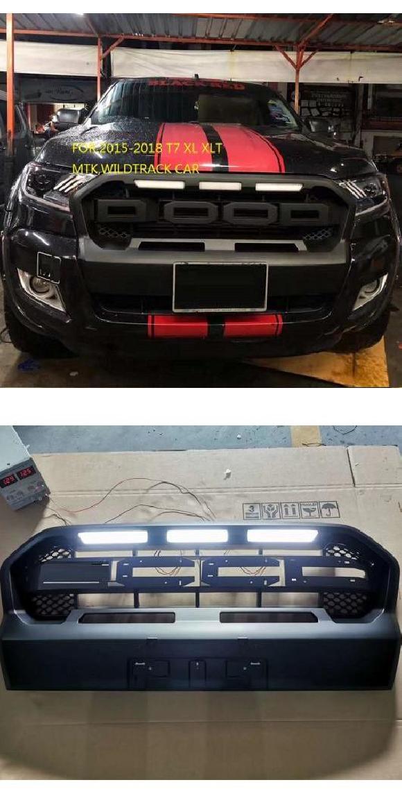 ABS フロント バンパー メッシュ カバー LED グリル 適用: レンジャー T7 T8 XL XLT ワイルドトラック 2015-20 T7 2015-18・T8 WILDTRACK 19 AL-LL-1512 AL Exterior parts for cars
