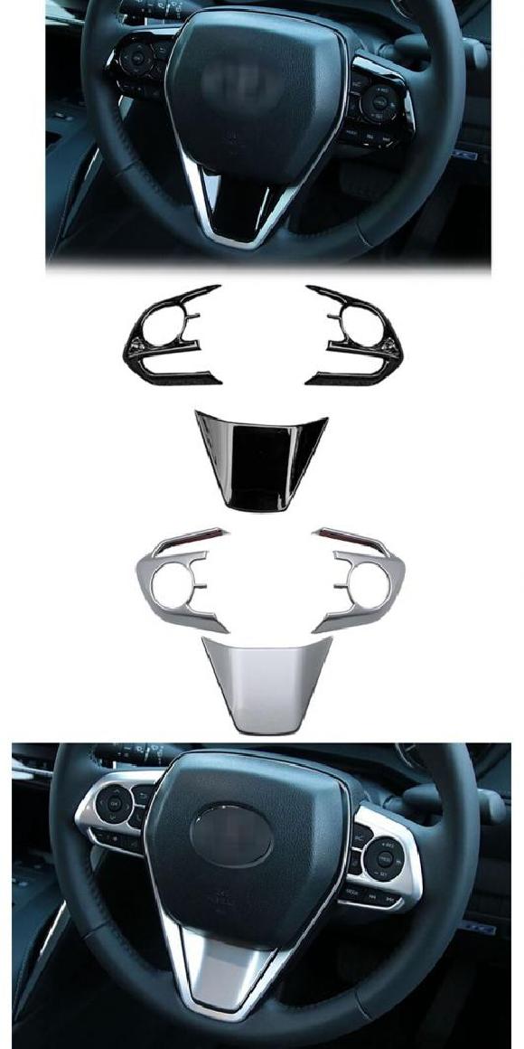 3ピース ステアリング ホイール パネル カバー ベゼル トリム カバー インテリア アクセサリー 適用: トヨタ ハリアー ヴェンザ XU80 2020 2021 ブラック・クロムメッキ AL-LL-1650 AL Interior parts for cars