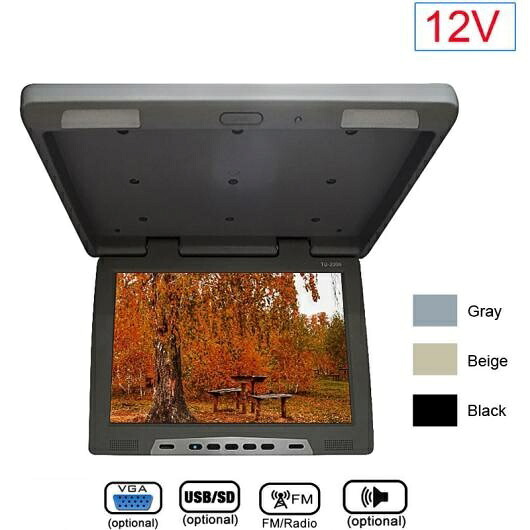 19 ルーフ マウント LCD バス モニター バス フリップ ダウン TFT LCD モニター IR トランスミッター/VGA/MP5/FM/スピーカー ブラック～ベージュ AL-LL-7486 AL Car parts