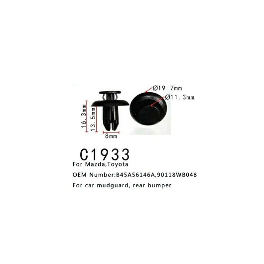 マッドガード クリップ セット リア バンパー ファスナー 適用: マツダ トヨタ 1.5/2.0/2.5L B45A56146A 90118WB048 50ピース AL-MM-0628 AL Interior parts for cars｜オートパーツエージェンシー2号店