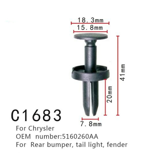 リア バンパー ポジショニング クリップ 適用: クライスラー/CHRYSLER 5160260AA テールライト バックル フェンダー ファスナー 100ピース AL-MM-0911 AL Interior parts for cars｜オートパーツエージェンシー2号店