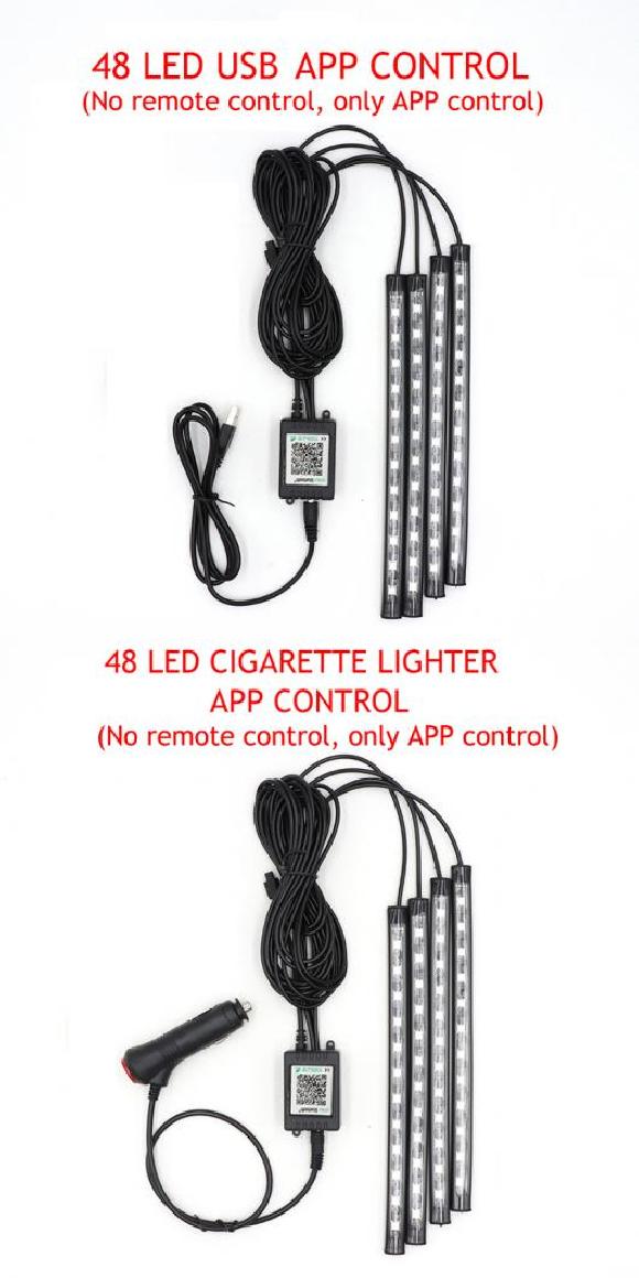 LED フット ライト ランプ USB ワイヤレス リモート ミュージック コントロール マルチ モード 自動車 インテリア 装飾 ライト 48 USB APP・48 シガーソケット APP AL-MM-2295 AL Car light 10,145円