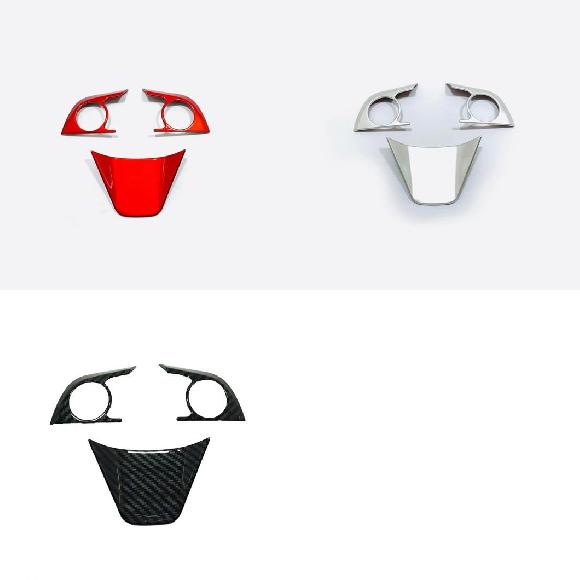 3ピース クローム トリム ベゼル マット ステアリング ホイール カバー 適用: トヨタ RAV4 2019 2020 アクセサリー レッド～カーボン調 AL-MM-4802 AL Interior parts for cars