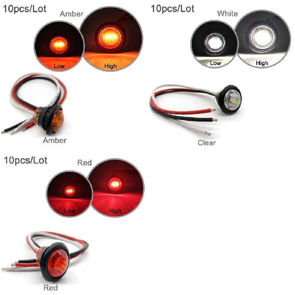 10ピース 防水 12V 3LED 3/4 ラウンド レッド アンバー LED サイドマーカー ライト 適用: トラック トレーラー アンバー イエローレンズ～レッド レッドレンズ AL-MM-5772 AL Car light