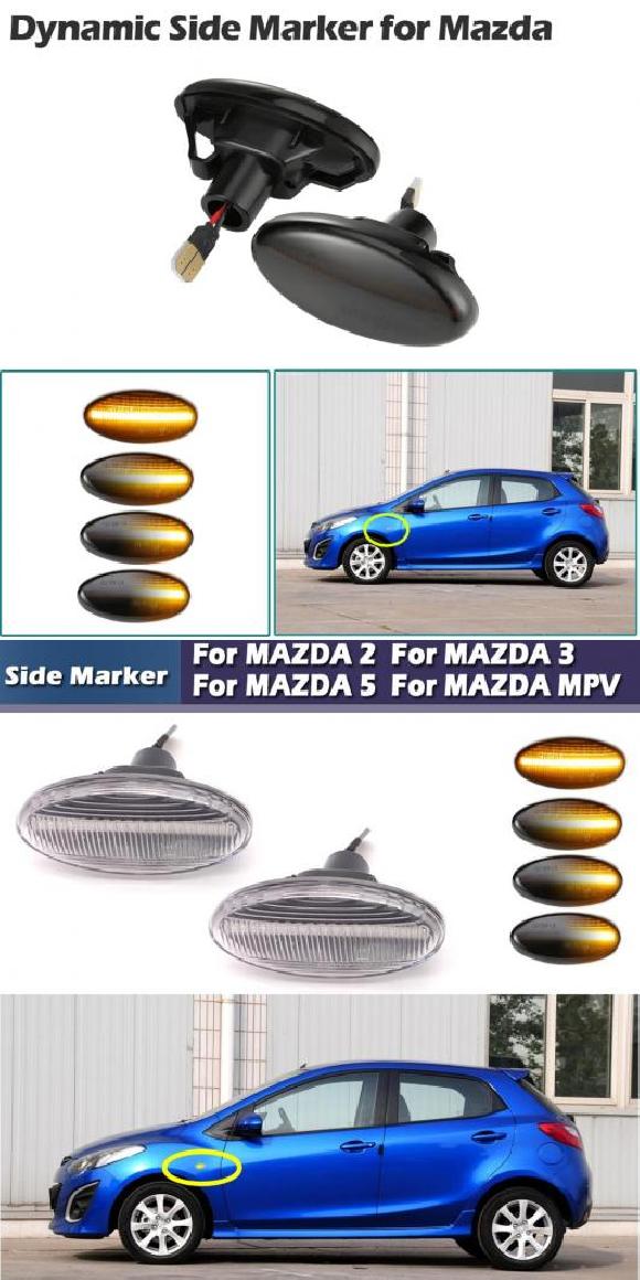2ピース LED サイドマーカー ランプ ダイナミック アンバー ウインカー インジケーター ランプ 適用: MAZDA2 11-13 ダイナミック スモークレンズ・ダイナミック クリアレンズ AL-MM-5804 AL Car light