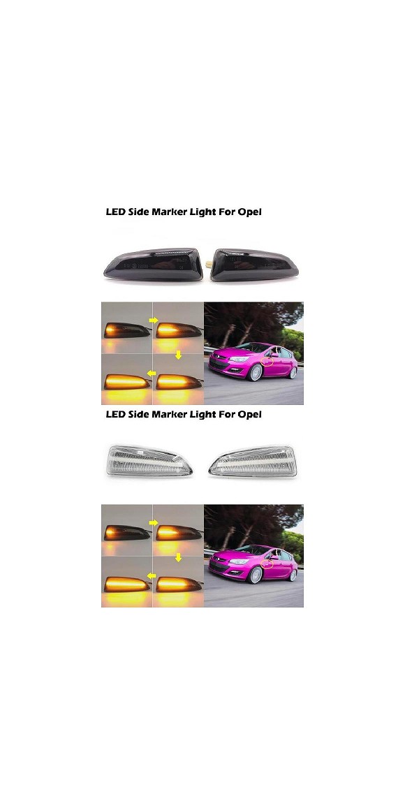 2ピース ダイナミック LED サイドマーカー ライト ターンシグナルランプ 適用: オペル/OPEL アストラ J K インシグニア B ザフィーラ C CROSSLAND X スモーク・クリア AL-MM-5809 AL Car light｜オートパーツエージェンシー2号店